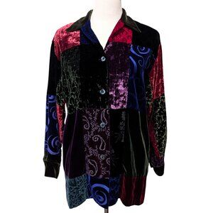 Vintage Banana Republic Womens Size XS Velvet Patchwork 4 Button Boho Hippie Top